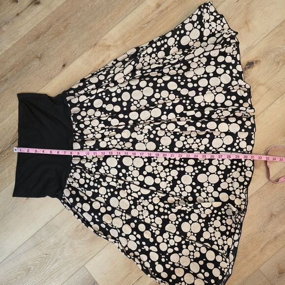 Carole Little Skirt Large Linen Blend Black Cream Flare Full Polka Dot Modest - Picture 3 of 8